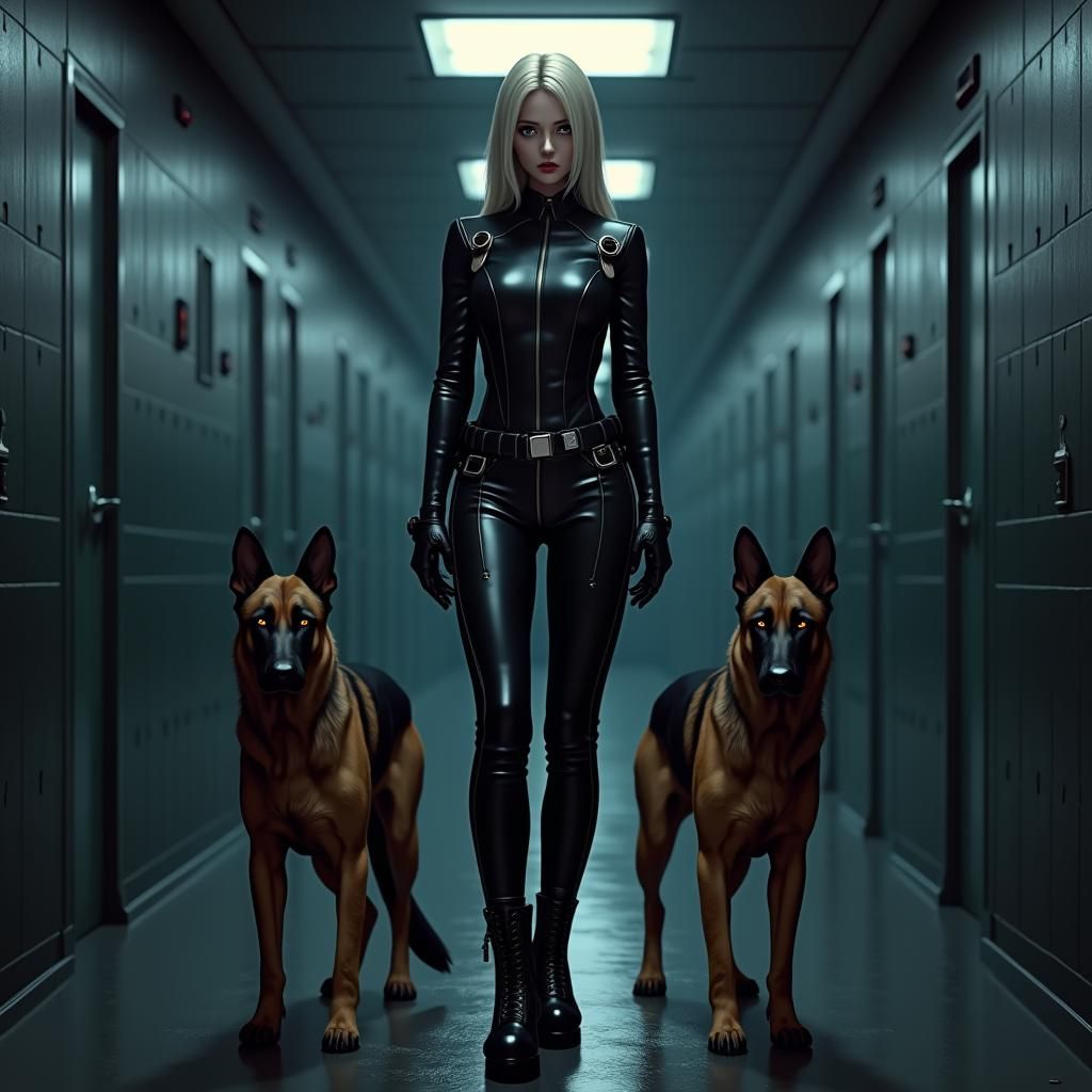 Anime Security Guard in Dystopian Prison Corridor