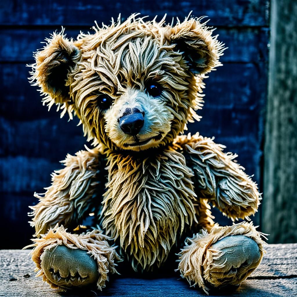 Worn Teddy Bear with Visible Repairs