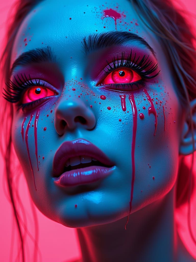 Neon Splash Art: Warfare Figure Reaching