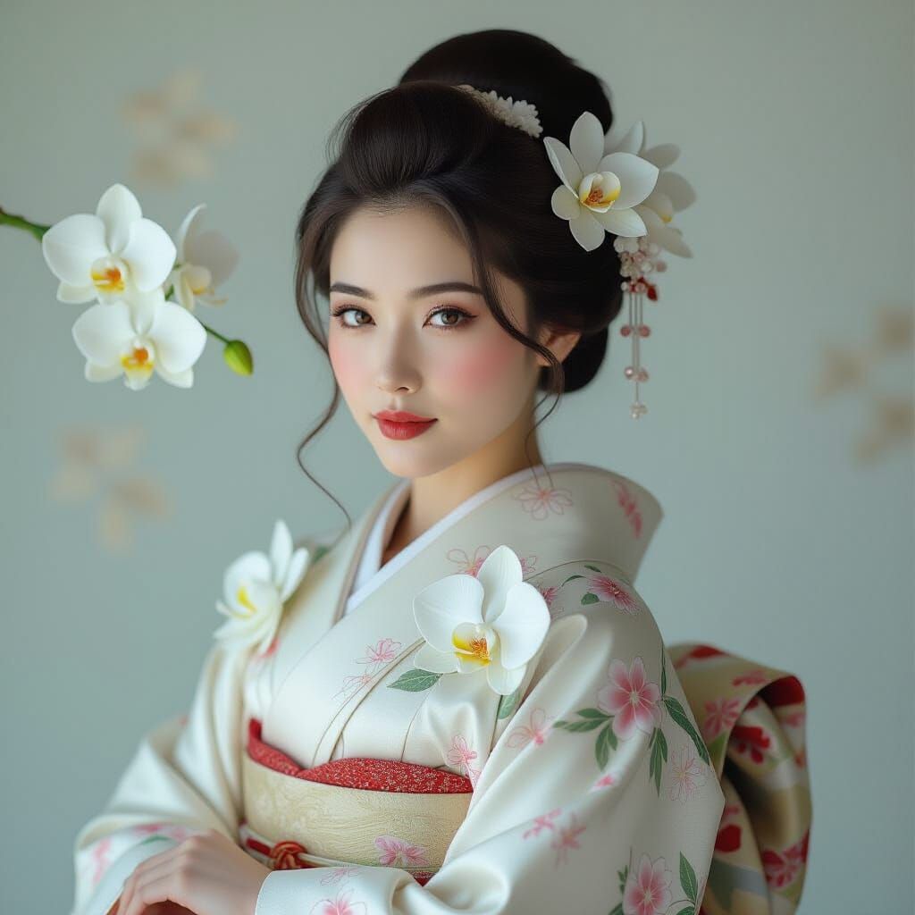 Hyperrealistic Portrait of Woman in Japanese Gongbi Style