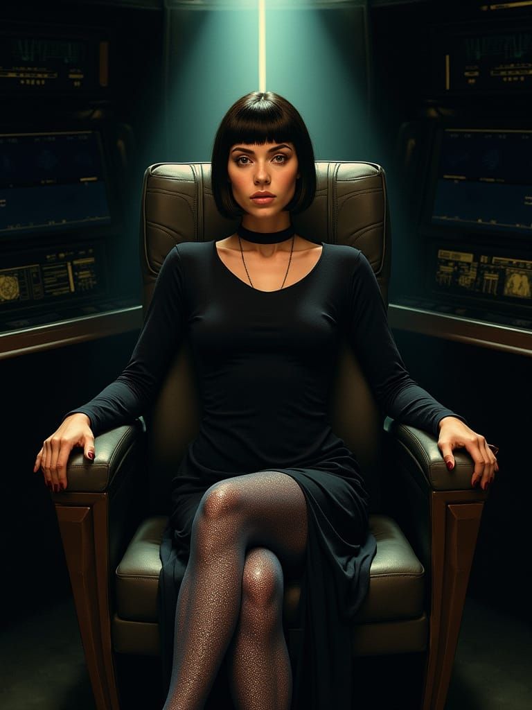 Regal Starship Captain with Futuristic Uniform and Elegant B...