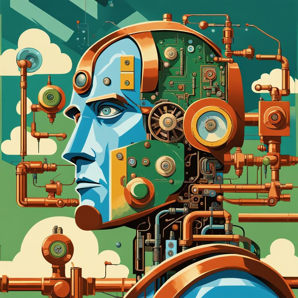 Cyborg Robot Man with Art Deco Elements