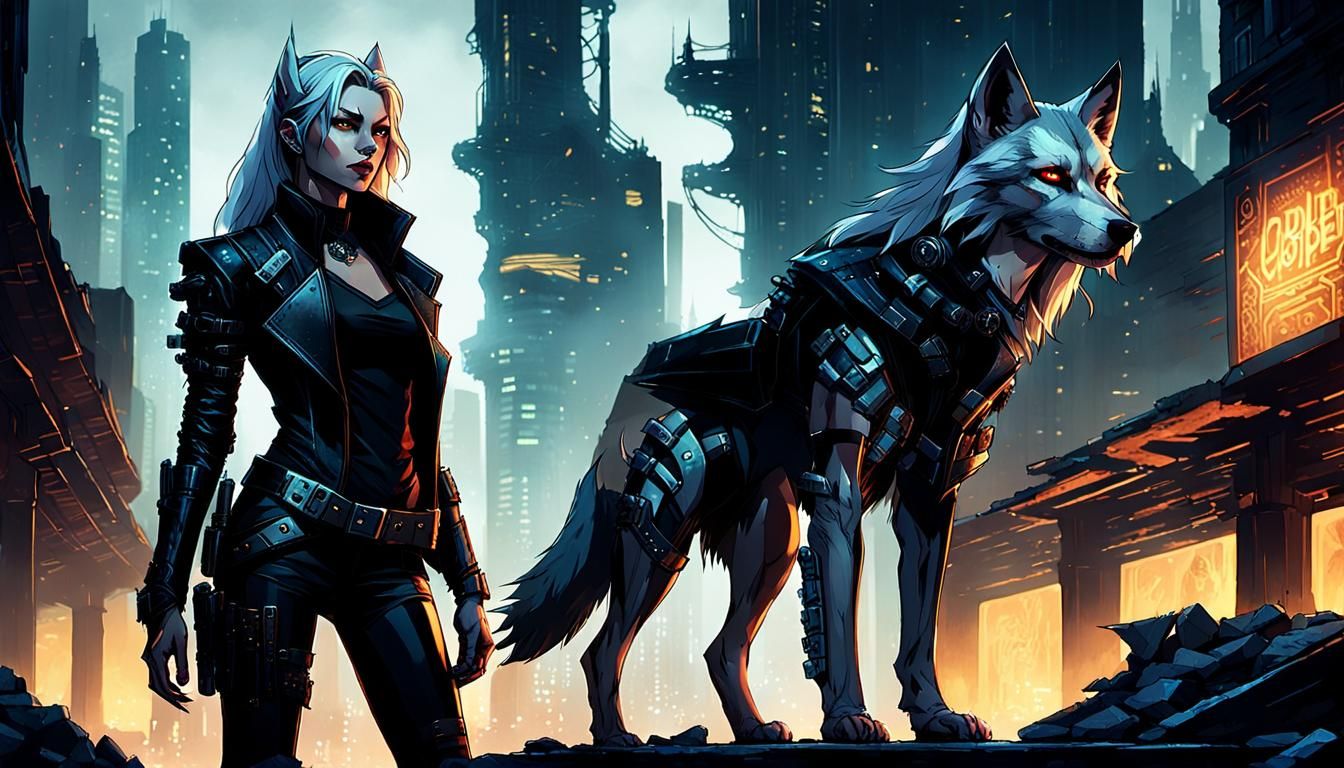 Cyberpunk Half-Wolf Woman 00