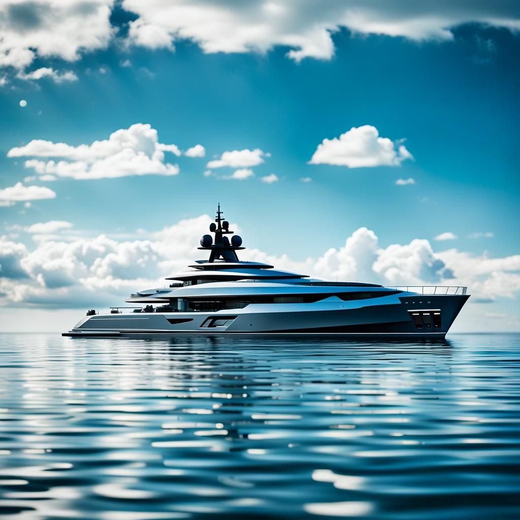 Futuristic Weaponized Yacht on Calm Sea: Photography