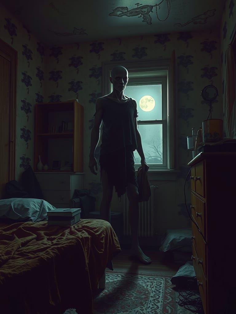 Haunted Figure Emerges from Dark Surrealist Shadows