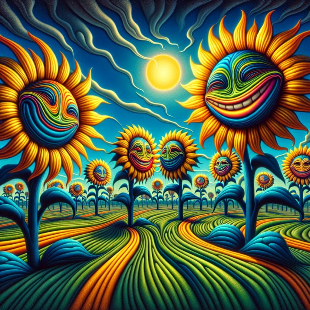 Surreal Sunflowers in Vintage Art Nouveau Style