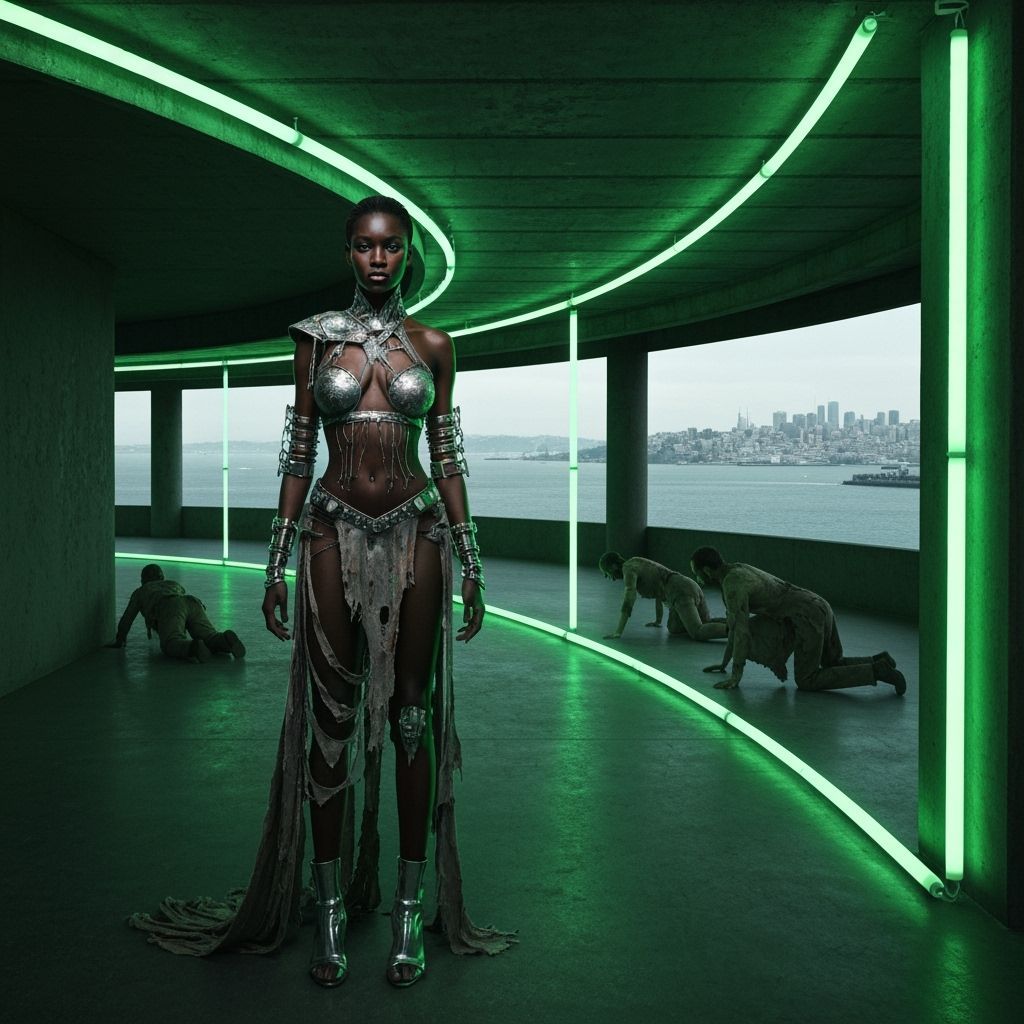 Dystopian Woman in San Francisco, in Cyberpunk Style