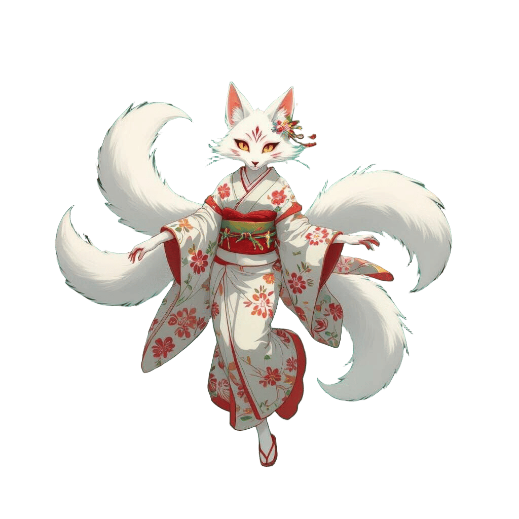 Nine-Tailed Fox Leaps Through Bioluminescent Forest