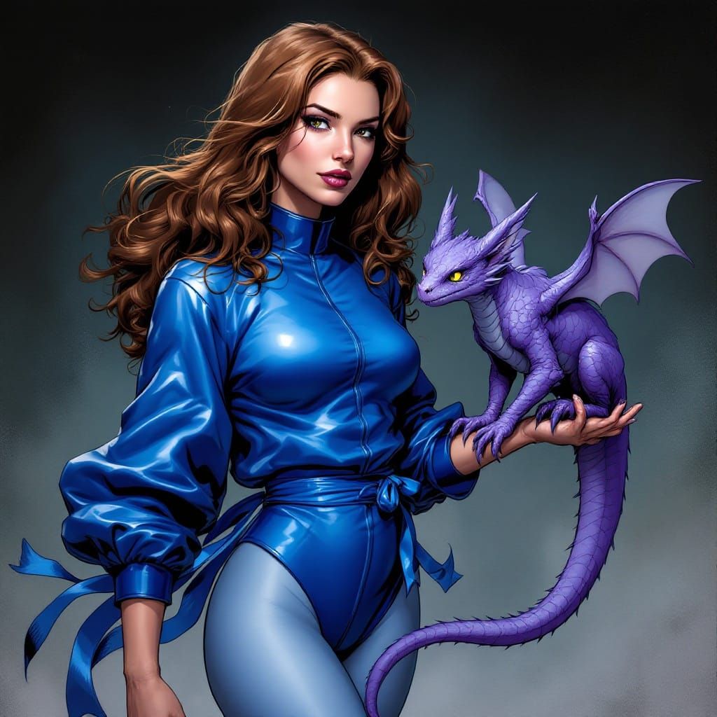 Marvel Comic Art of Shadowcat in Royal Blue Leather Suit wit...