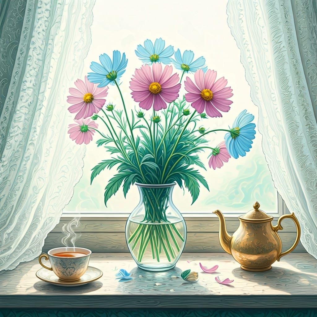 Summer Flowers in Vase: Surreal Hyperrealistic Botanical Art