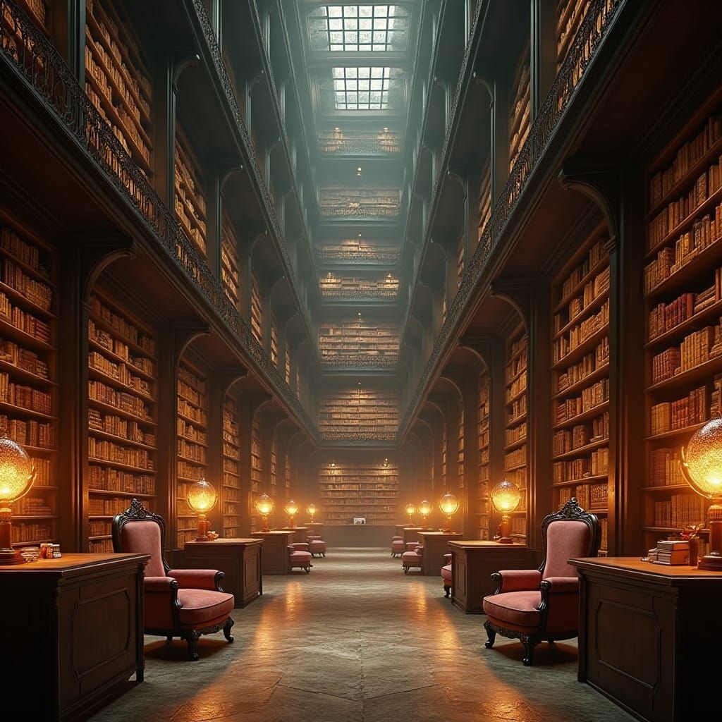 Infinite Library Dreamscape Inspired by Japanese Art
