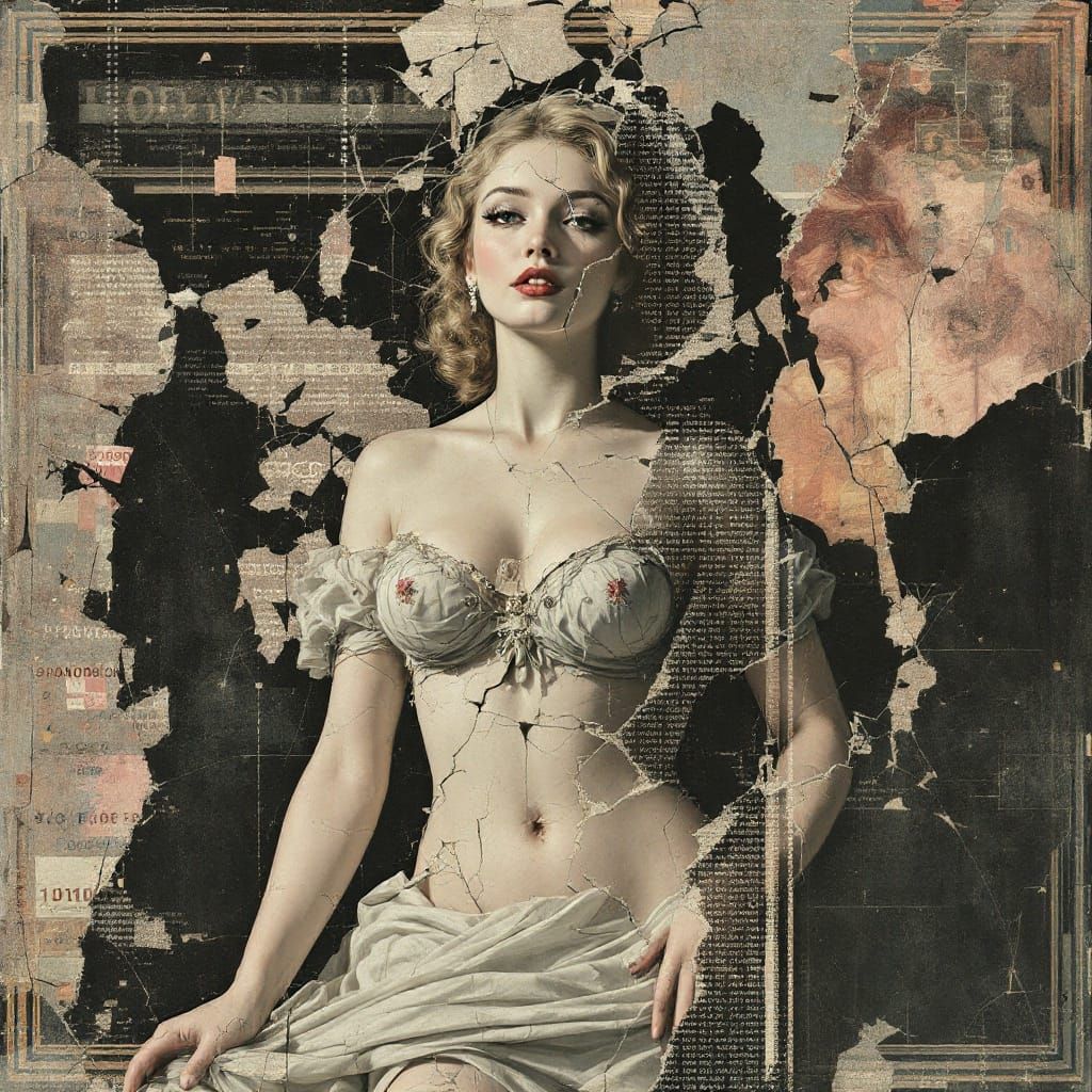 Renaissance Pin-Up Woman in Digital Decay