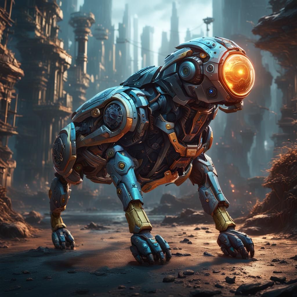 Detailed Cyborg Pet in Fantasy Concept Art