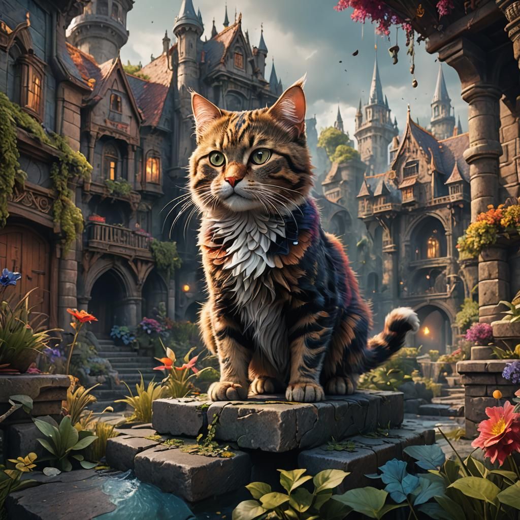 Detailed Fantasy Cat Concept Art in 8k