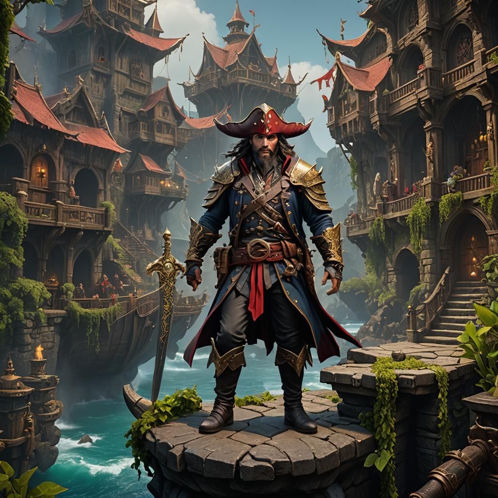 Half-Elf Pirate King Fantasy Concept Art