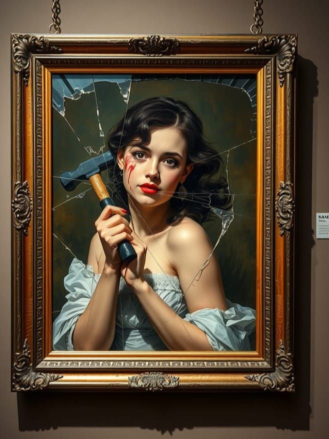 Woman Escaping a Painting in Impressionist Style