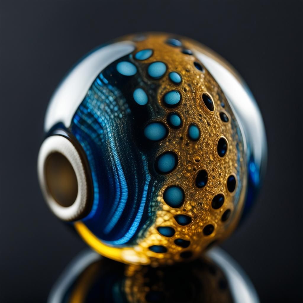 Translucent Murano Bead Macro Photo in Blue and Gold