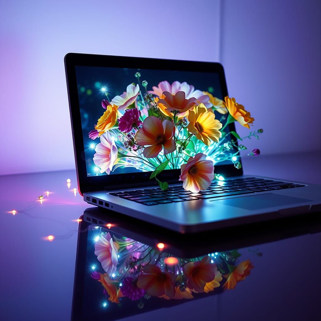 Notebook M2 with Bouquets in Photorealistic Style