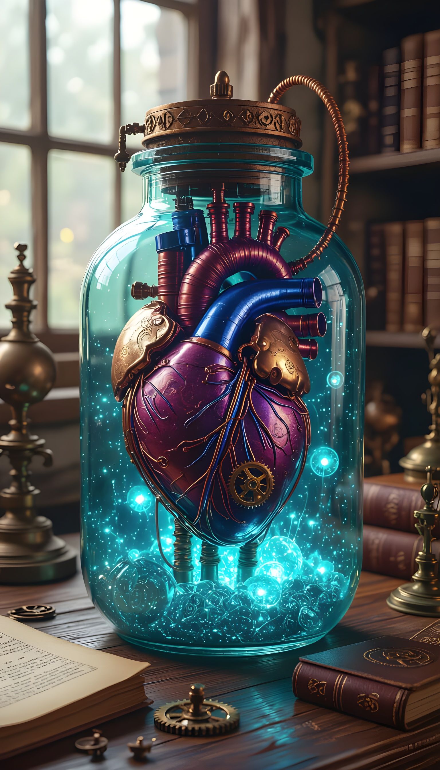 Biomechanical Heart Encased in Glass Jar