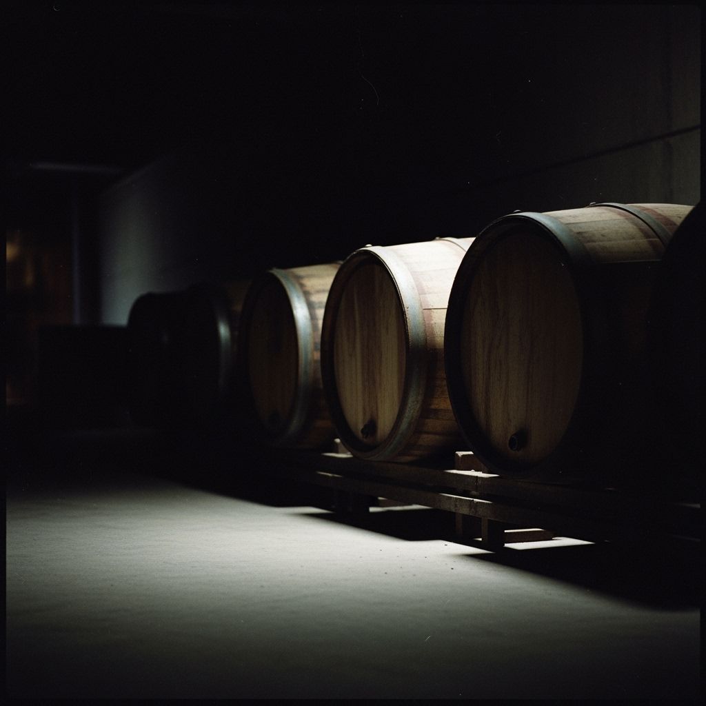 Mysterious Barrels Evoke Anticipation in Cinematic Film Stil...