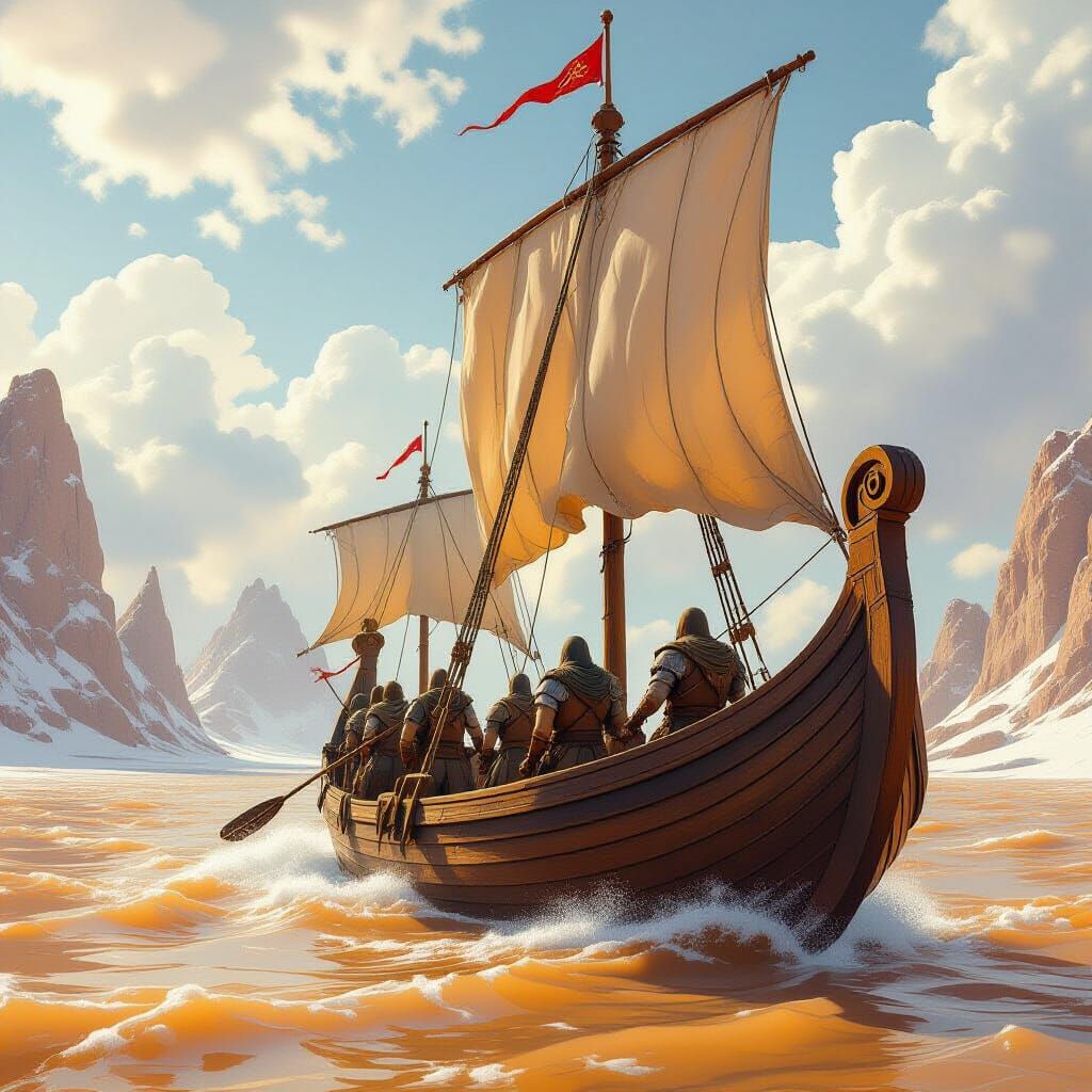 Longship on Caramel Sea with Spun Sugar Sails