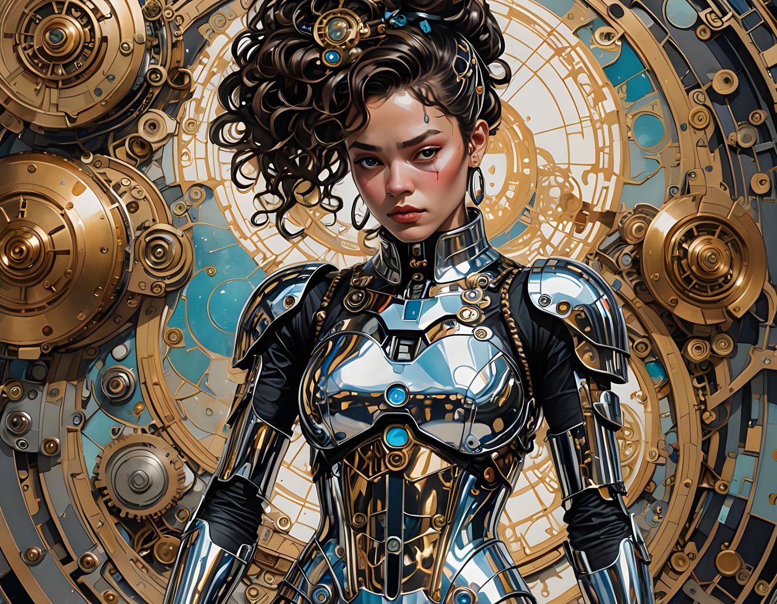 Time Traveller in Chrome Android Suit, a Whimsical Nightmare