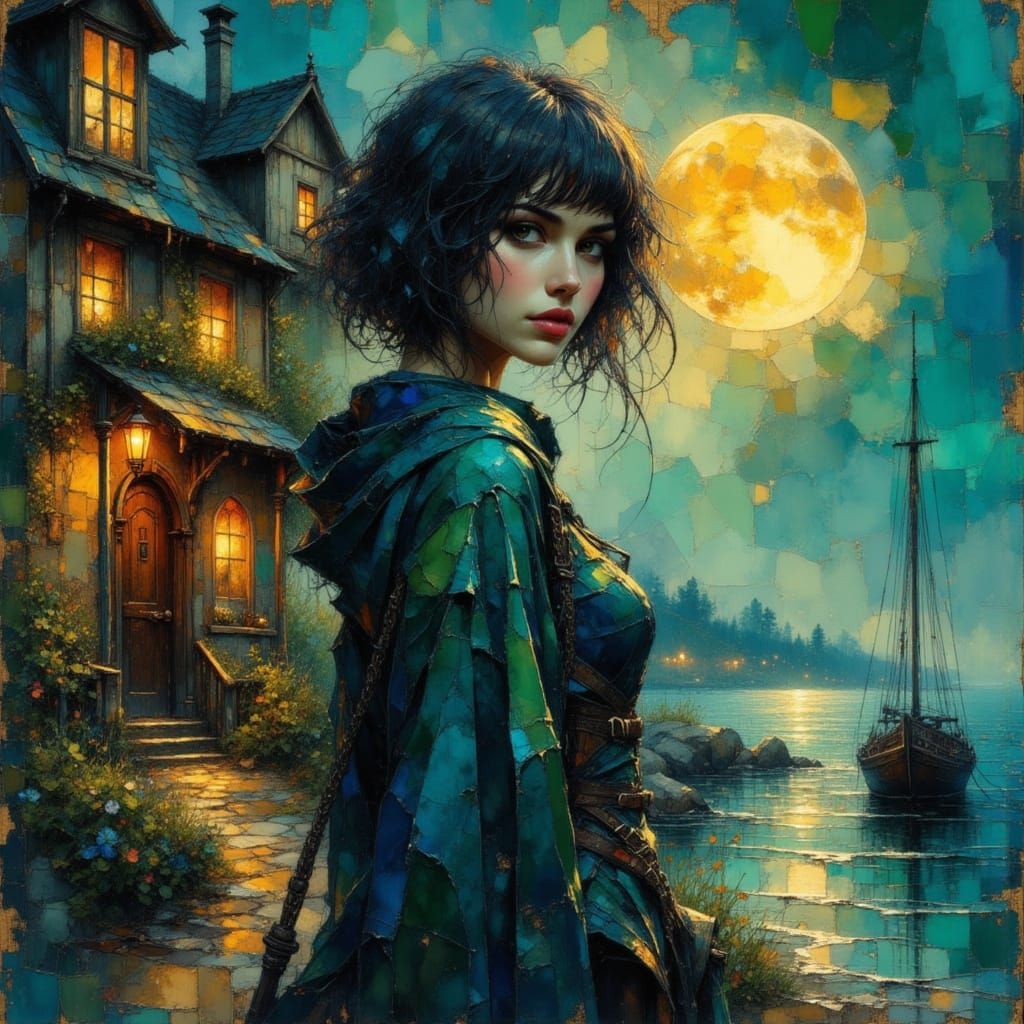 Mysterious Woman in Shifting Cloak, Fishing Village