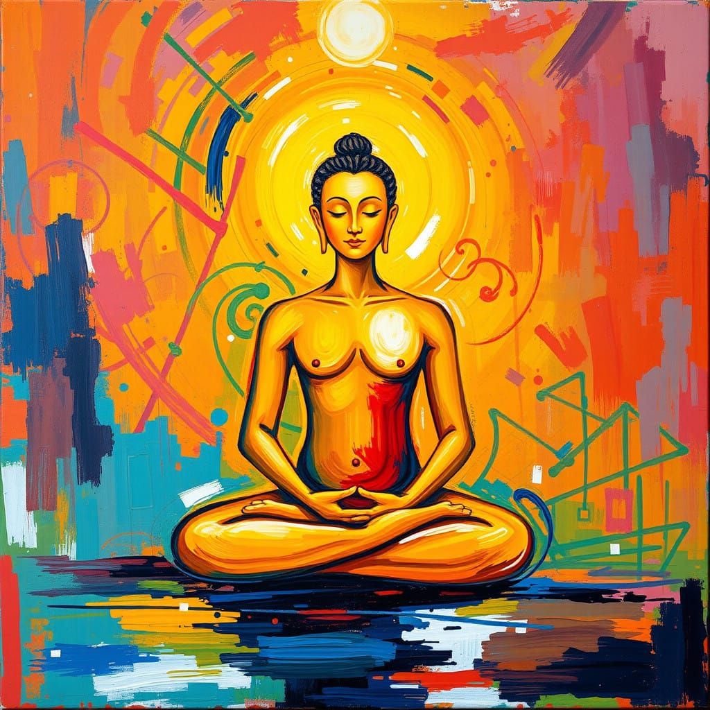 Blissful Figure Radiates Loving-Kindness in Vibrant Neo-Expr...