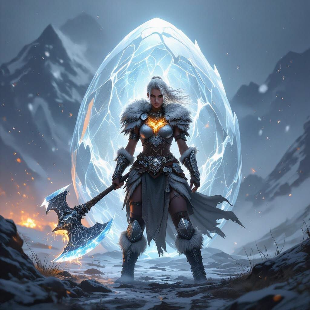 Female Barbarian Guardian of Silver Dragon Egg