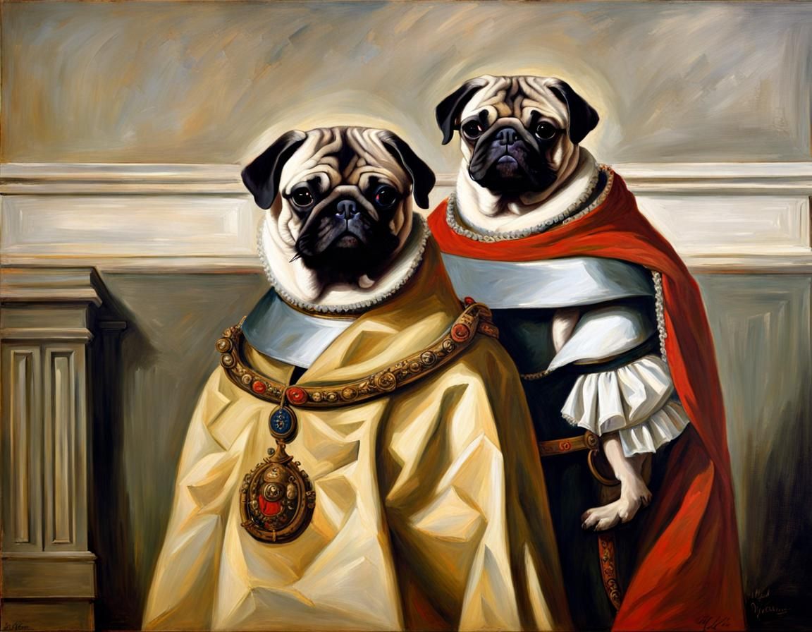 Royal Pug Portrait in Classical Style
