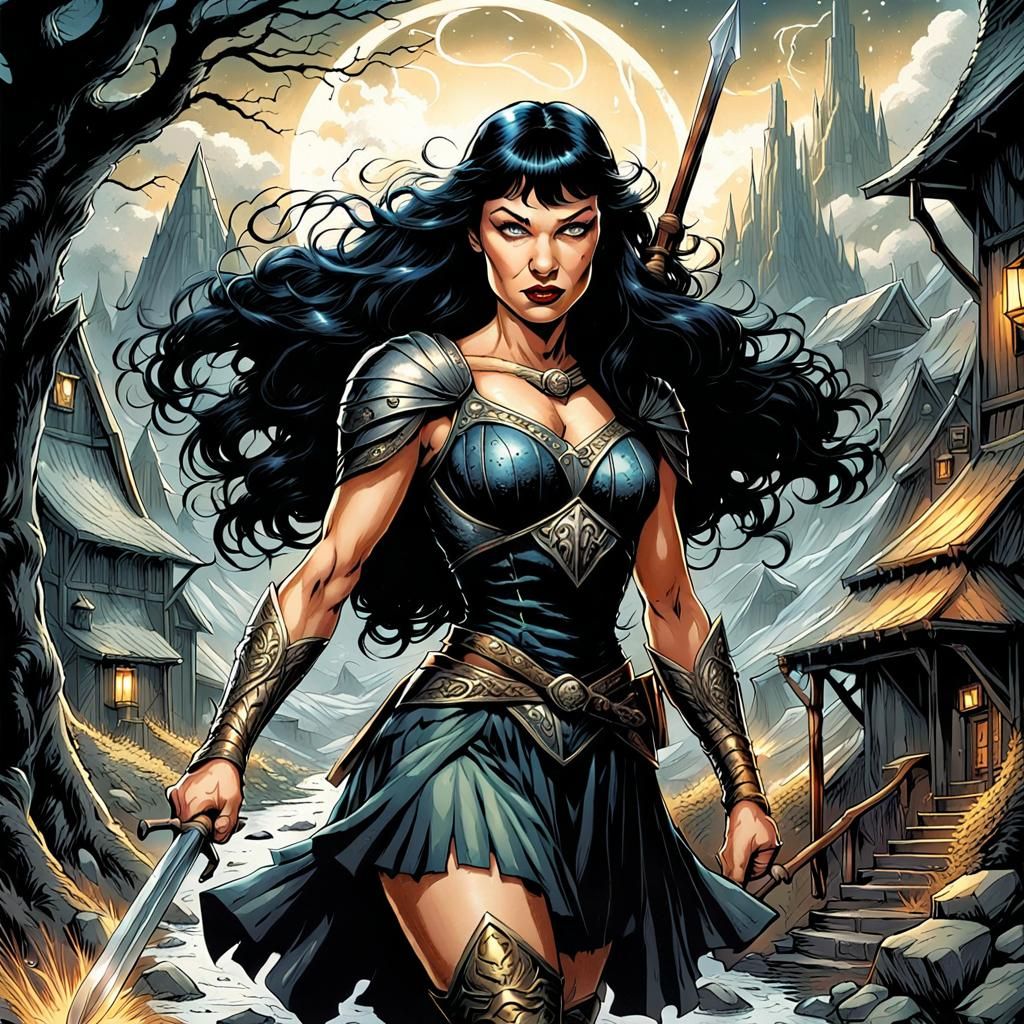 Bettie Page as Eowyn: Comic Book Art