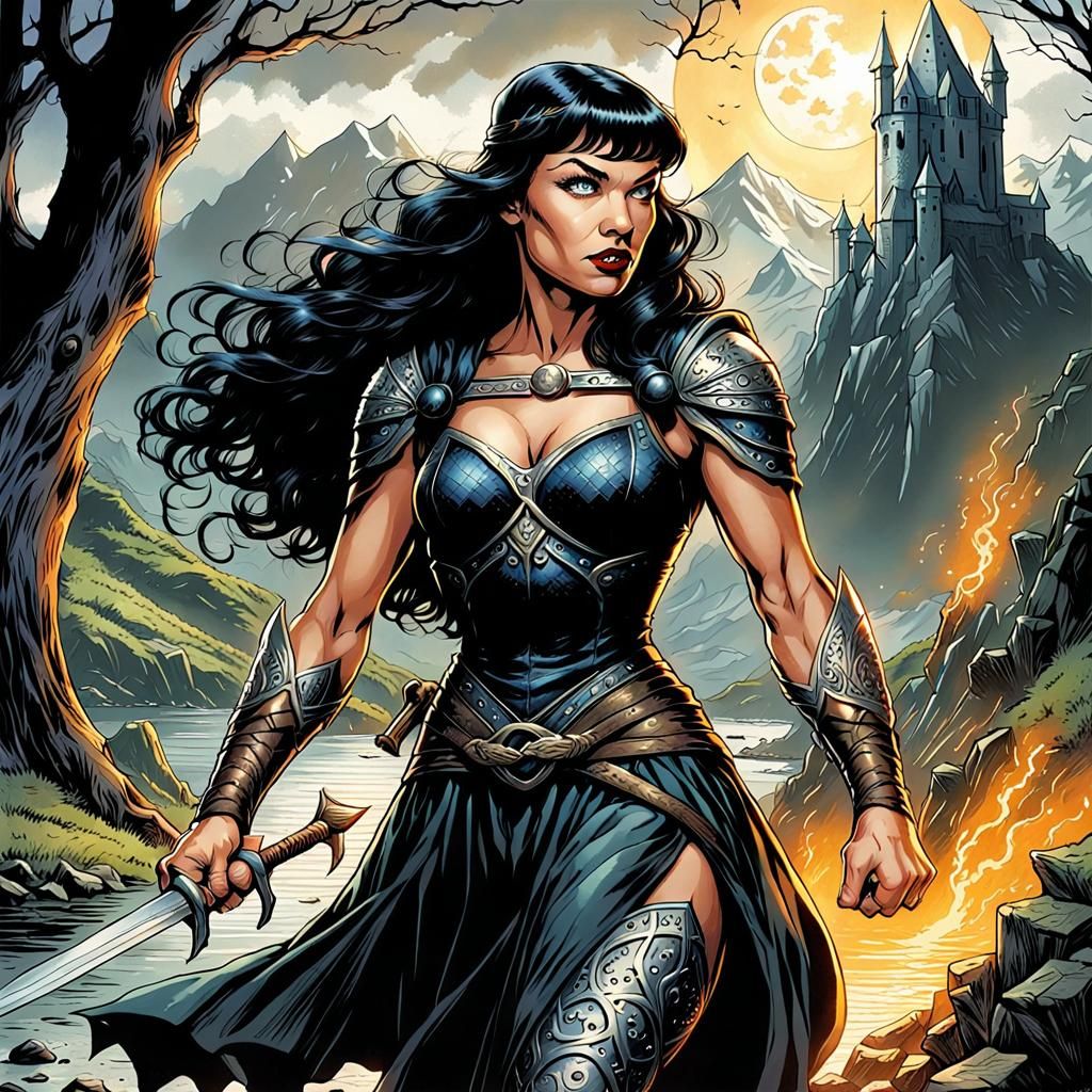 Bettie Page as Eowyn in Comic Book Art Style