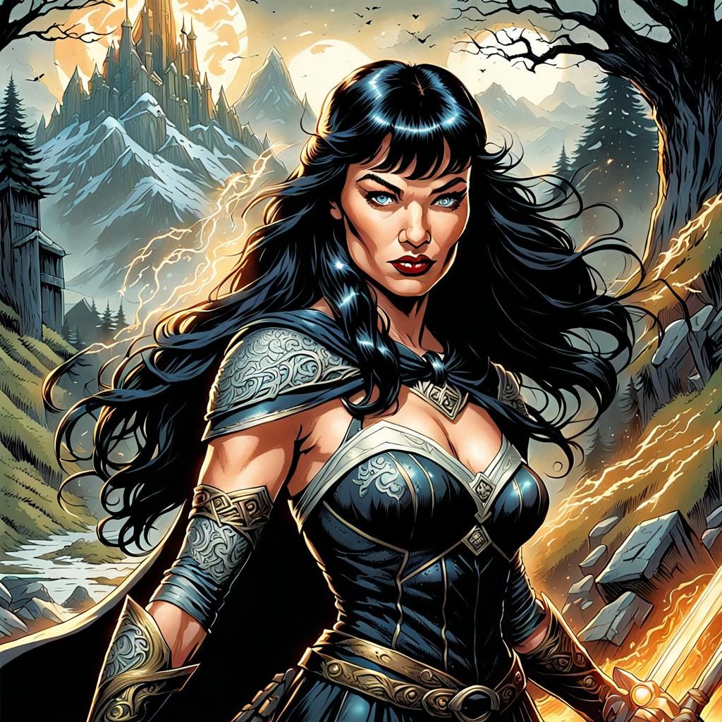 Bettie Page as Eowyn: Comic Book Art