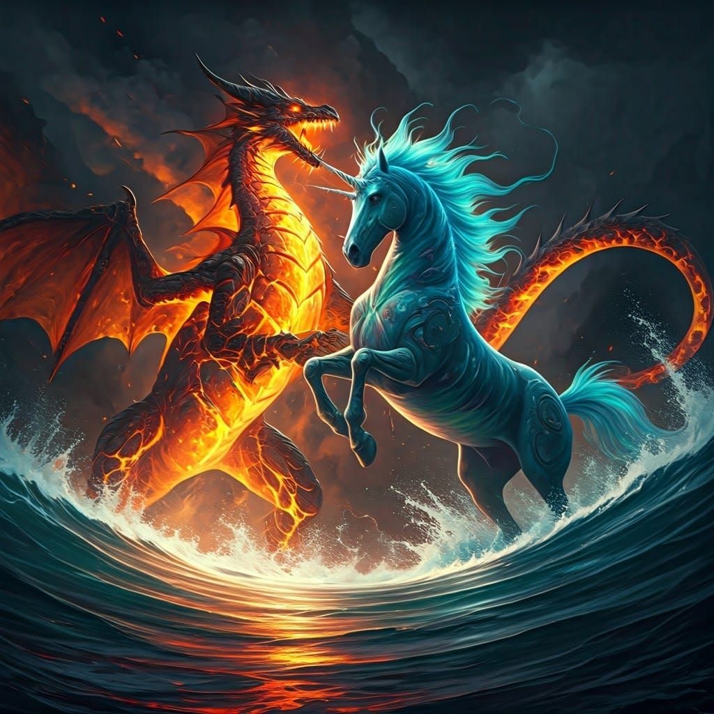 Lava Dragon vs. Water Unicorn Epic Battle