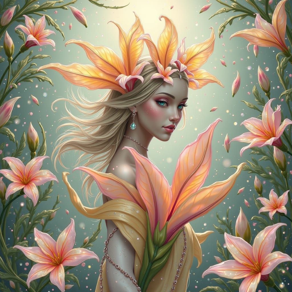 Frangipani Flower Fairy in Watercolor Style