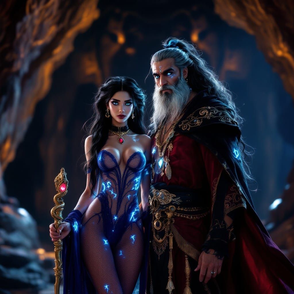 Goth Princess Jasmine with Jafar in a Dark Desert Cave