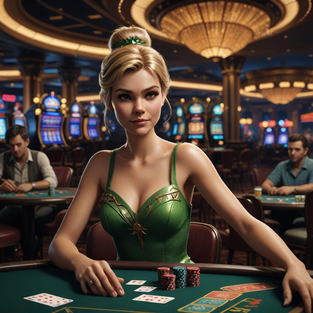 Whimsical Fantasy Poker Scene with Tinker Bell
