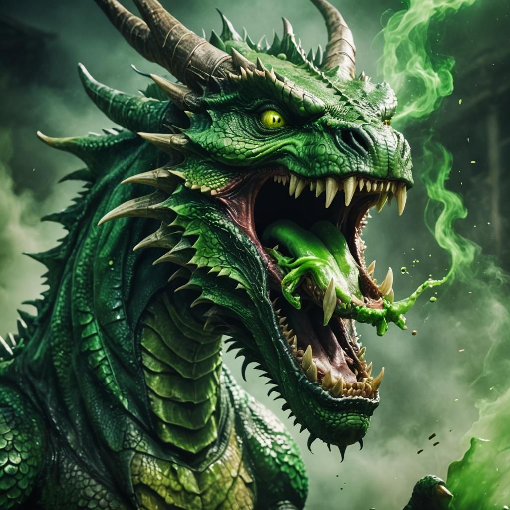 Epic Dragon Spewing Green Acid: Cinematic Still