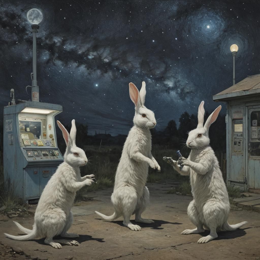 Rabbits at an Alien Gas Station in Landscape Style