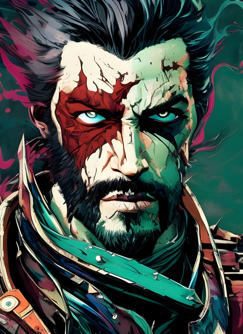 Badass Vampire Man Portrait in Gouache Oil Splash