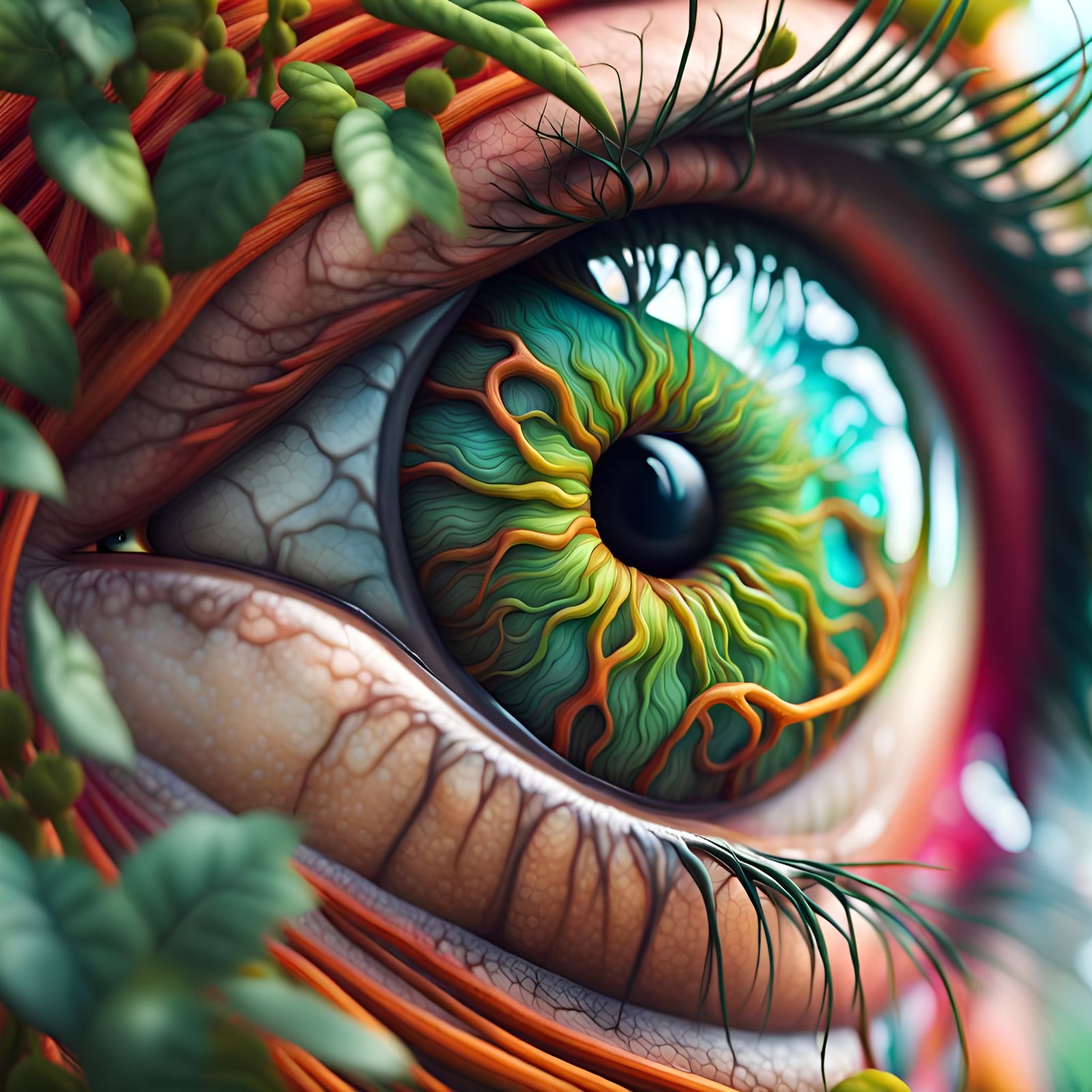 Hyperrealistic Eye Made of Twisting Trees and Plants