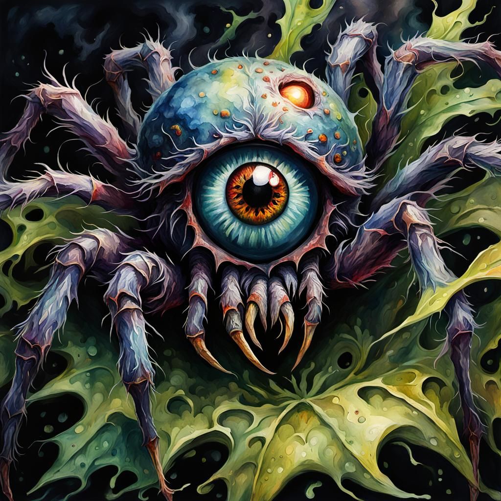 Grotesque Eyeball Spider in Impressionist Style