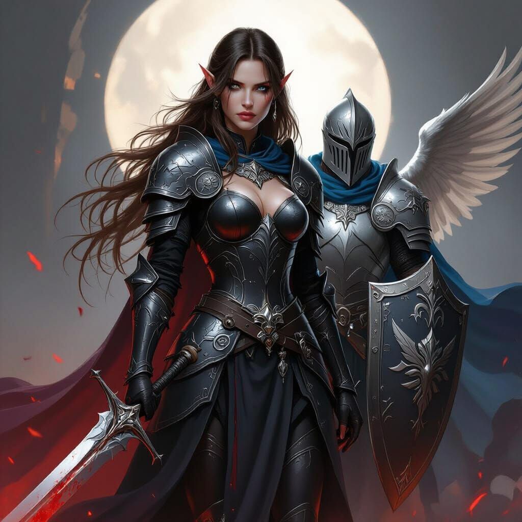 Moon Elf Paladin with Winged Crusader Knight