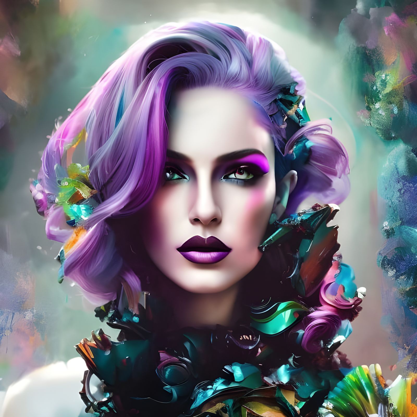 Woman with Purple Hair, Digital Art Portrait