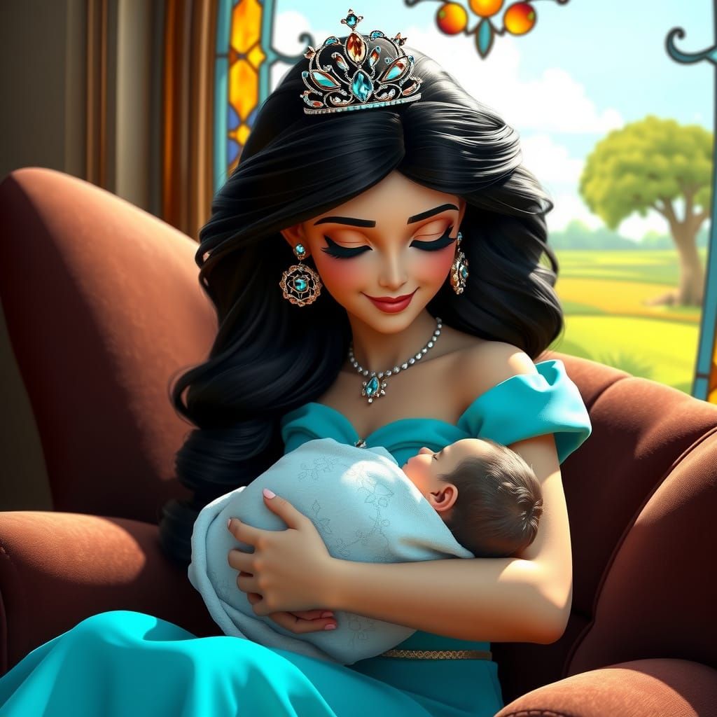 Jasmine with Baby in Opulent Digital Portrait