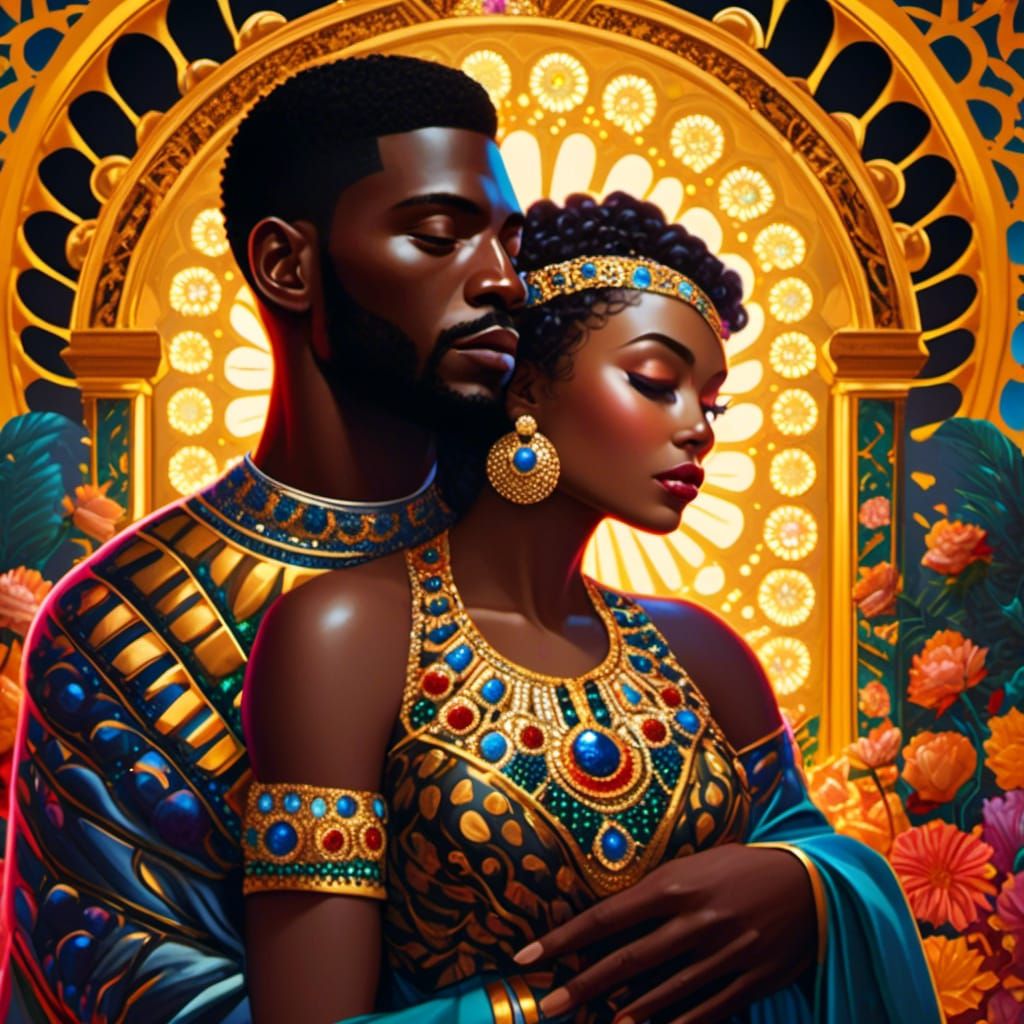 Loving Embrace in the Style of Klimt