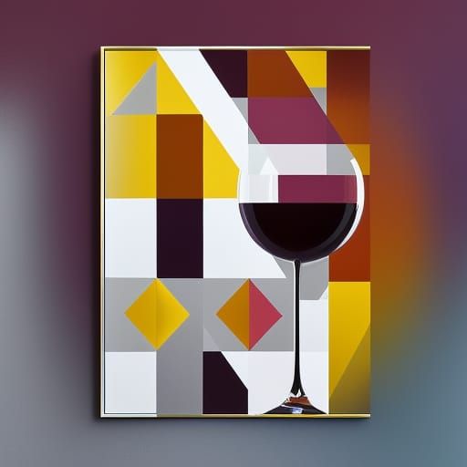 Geometric Red Wine Glass in Cubist Style