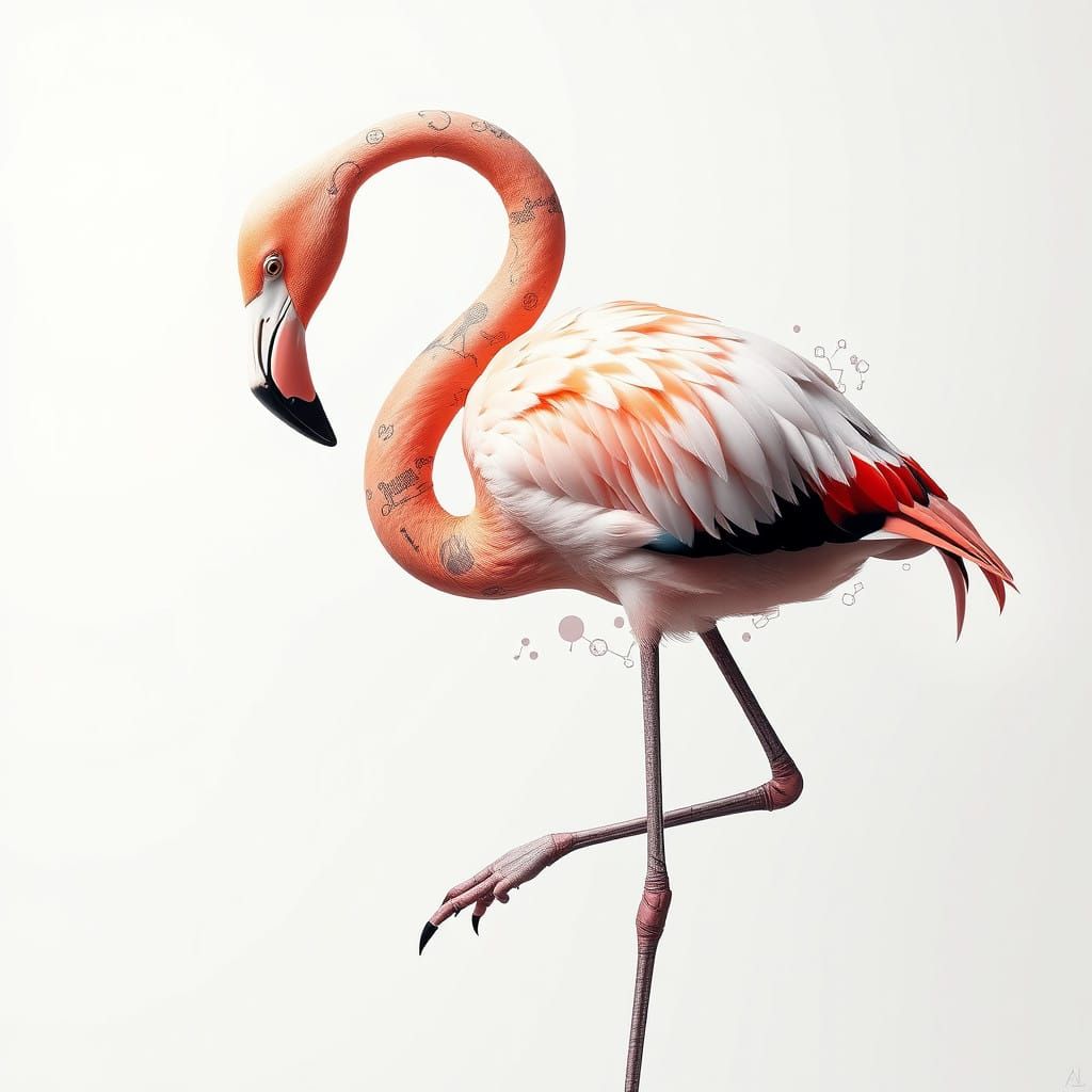 Surreal Flamingo Logo in Double Exposure with Scientific Art...