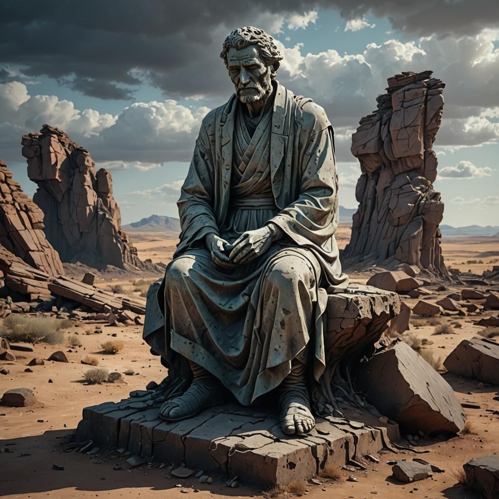 Eroded Statue in Dystopian Photo-Surrealism Style