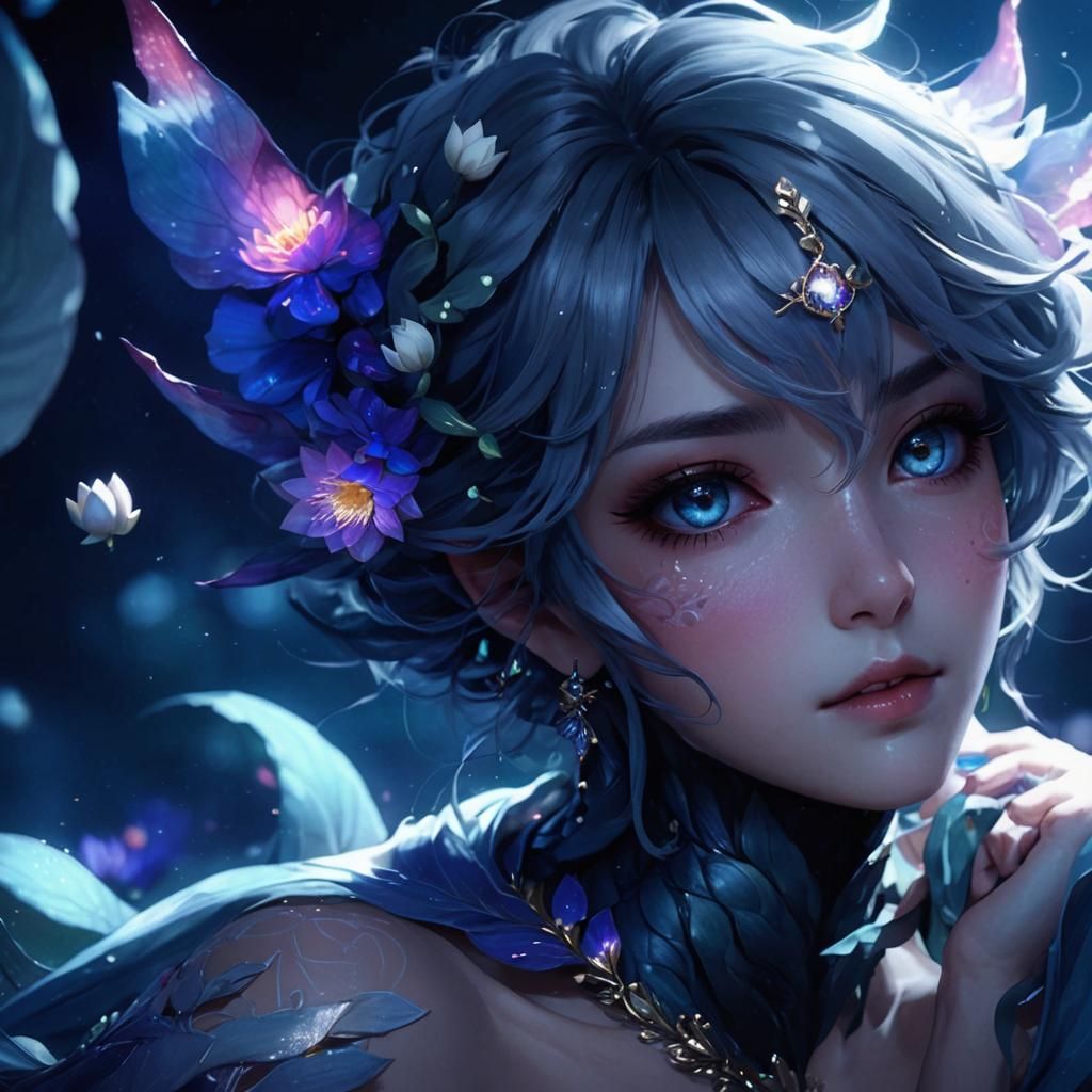 Lotus Elven Goddess Portrait in 3D Anime Style